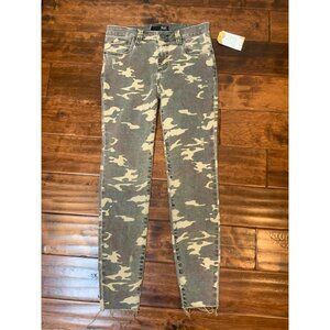 Kut From The Kloth Green Tan Camo Connie Ankle Skinny Jeans Raw Cuffs Size 0